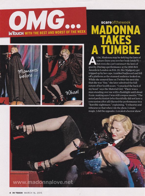 2015 - March - Intouch - USA - Madonna takes a tumble