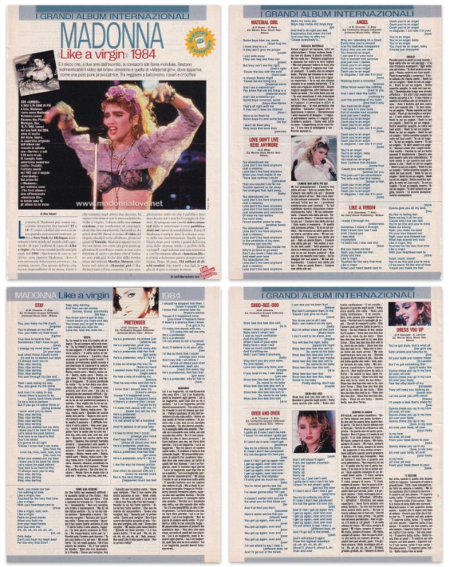 Unknown year - Unknown month - Unknown magazine - Italy - Madonna Like a virgin 1984