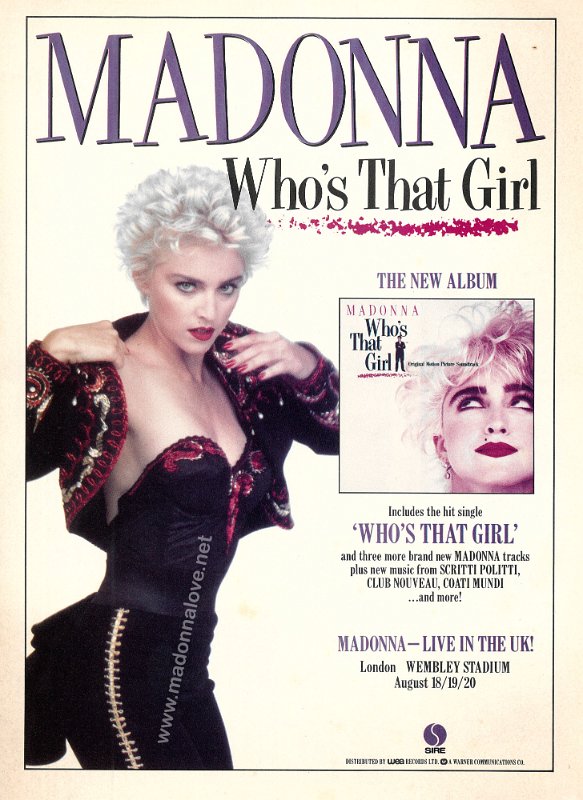 1987 - Who's that girl (album) advertisement - UK - 2