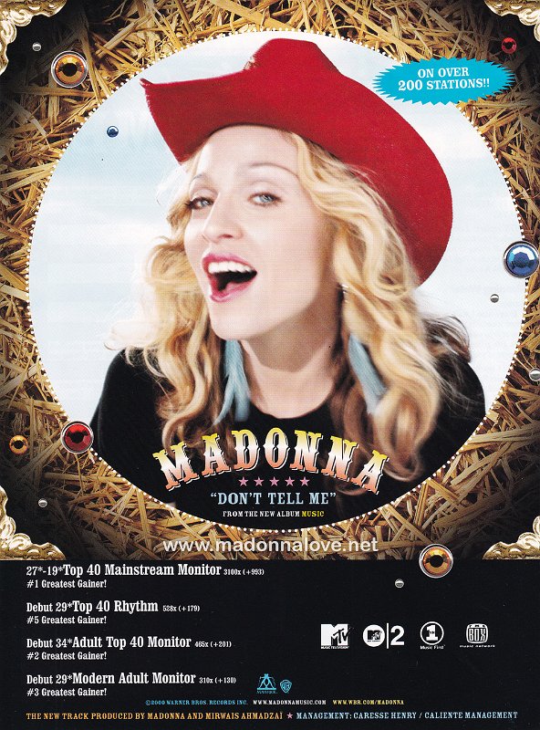 2000 - December - Hits - USA - Madonna Don't tell me advertisment - From the new album Music