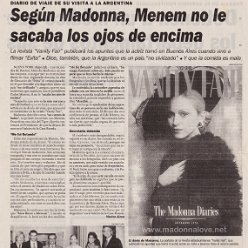 1996 - October - Clarin (Espectaculos) - Argentina - Segun Madonna menem no le sacaba los ojos de encima