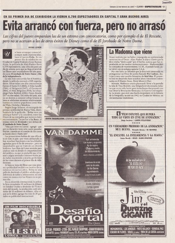 1997 - February - Espectaculos - Argentina - Evita arranco con fuerza pero no arraso