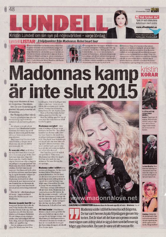 2015 - November - Nojes bladet - Sweden - Madonnas kamp ar inte slut 2015