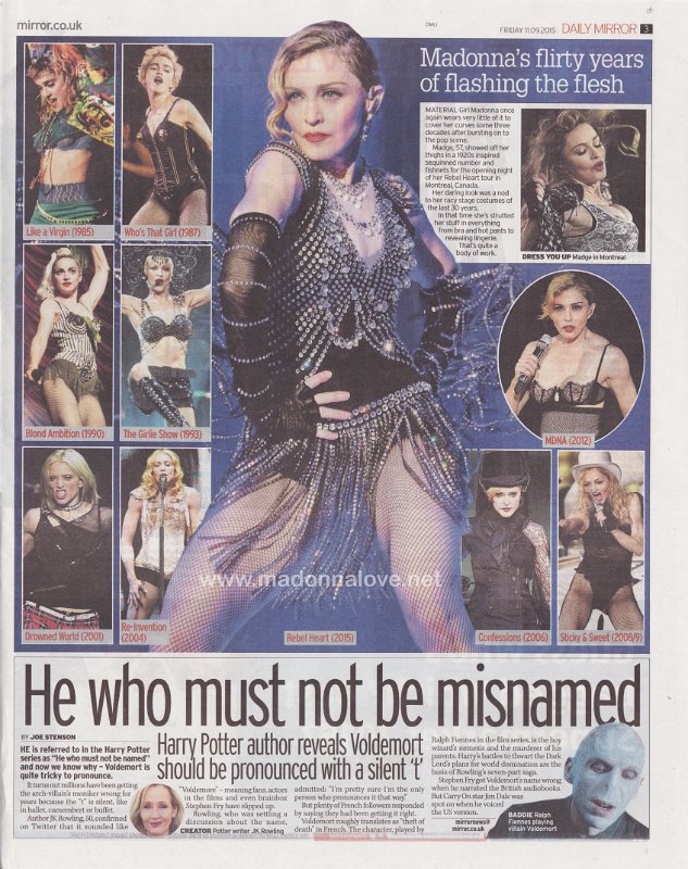2015 - September - Daily Mirror - UK - Madonna's thirty years of flashing the flesh