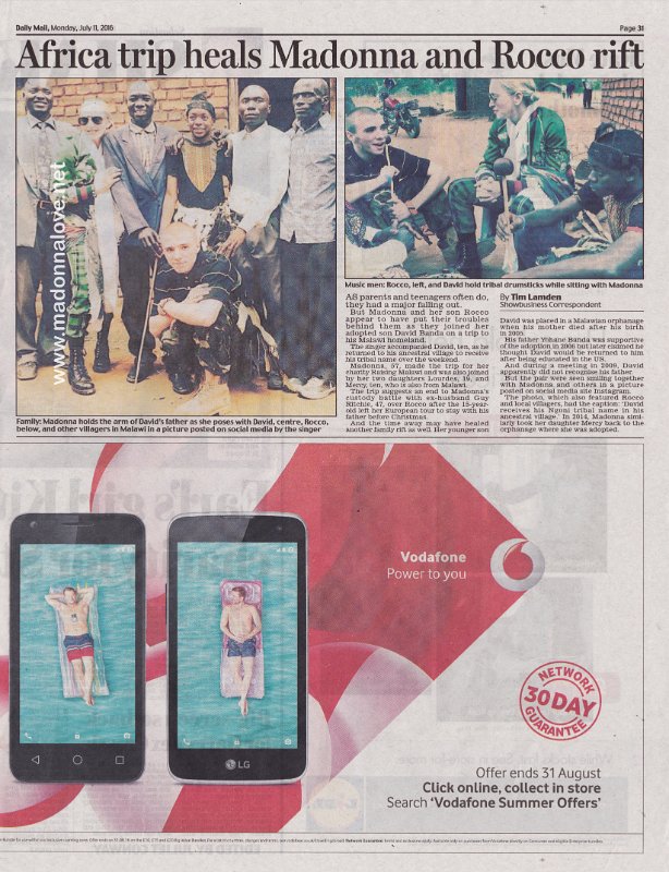 2016 - July - Daily Mail - UK - Africa trip heals Madonna and Rocco rift