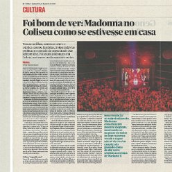 2020 - January - Publico - Foi bom de ver - Madonna no Coliseu como se estivesse em casa - Portugal