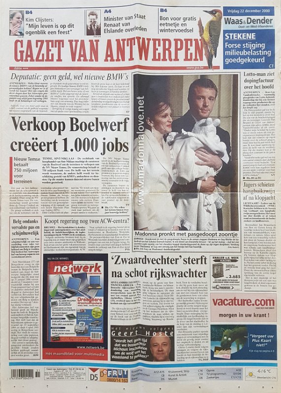 Gazet van Antwerpen - 22 December 2000 - Belgium